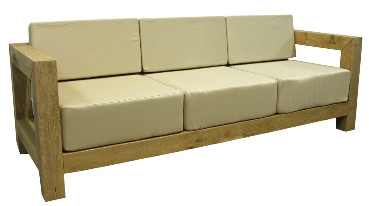 Casa Padrino conjunto de muebles de jardín de madera maciza de lujo beige / natural - 3 Sofás y 1 Mesa de Centro - Muebles de jardín y patio modernos de madera de roble