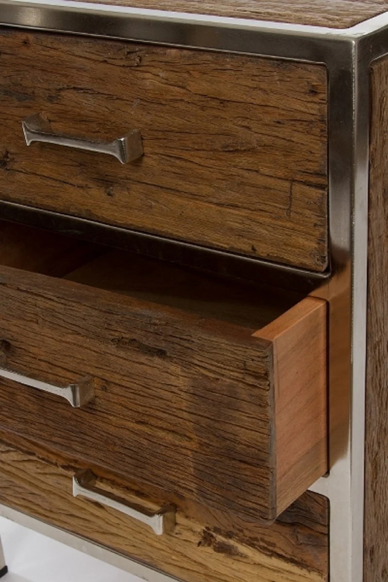 Casa Padrino mesa de noche con 3 cajones marrón / plata 45 x 40 x H. 60 cm - Muebles de Dormitorio