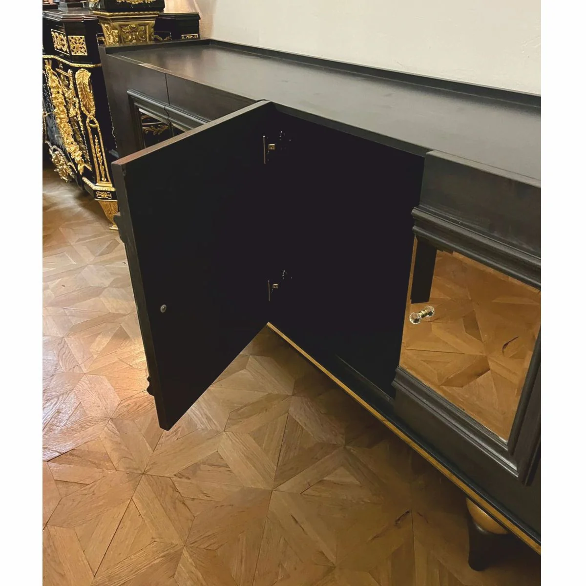 Casa Padrino gabinete TV Art Deco de lujo negro / oro - Pieza de exposici¨®n