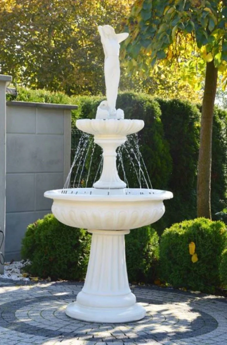 Casa Padrino fuente Art Nouveau dama blanco Ø 94 x A. 209 cm - Magnífica Fuente de Jardín - Fuente de Decoración de Jardín - Accesorios de Decoración de Jardín Barroco y Art Nouveau