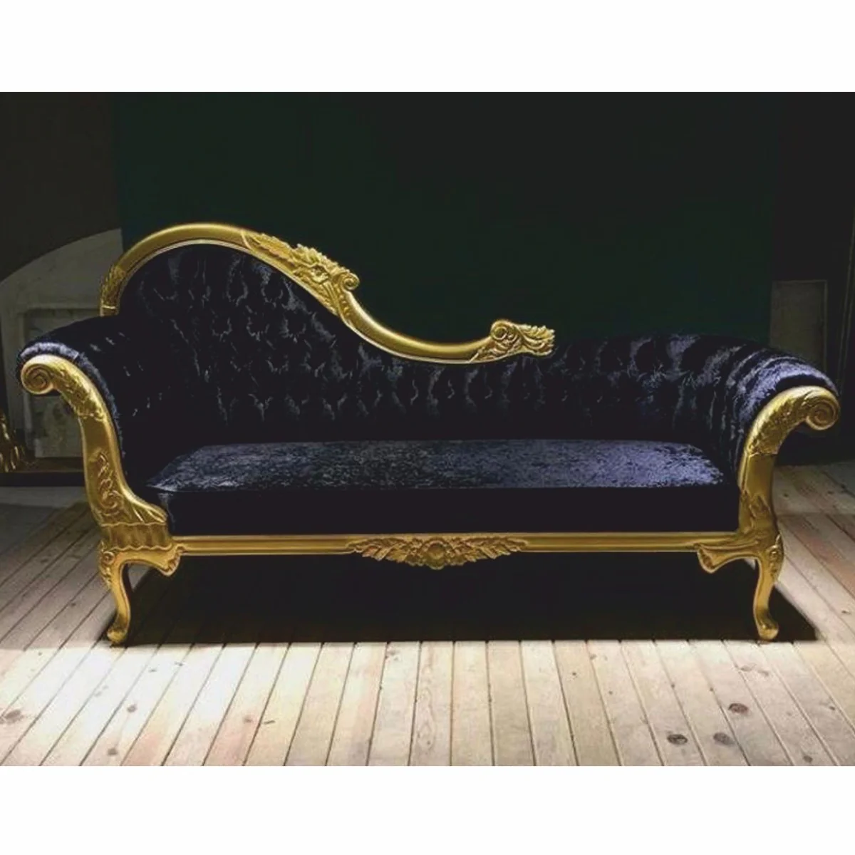 Casa Padrino chaise longue barroco de lujo negro / oro 220 cm - Muebles de estilo barroco