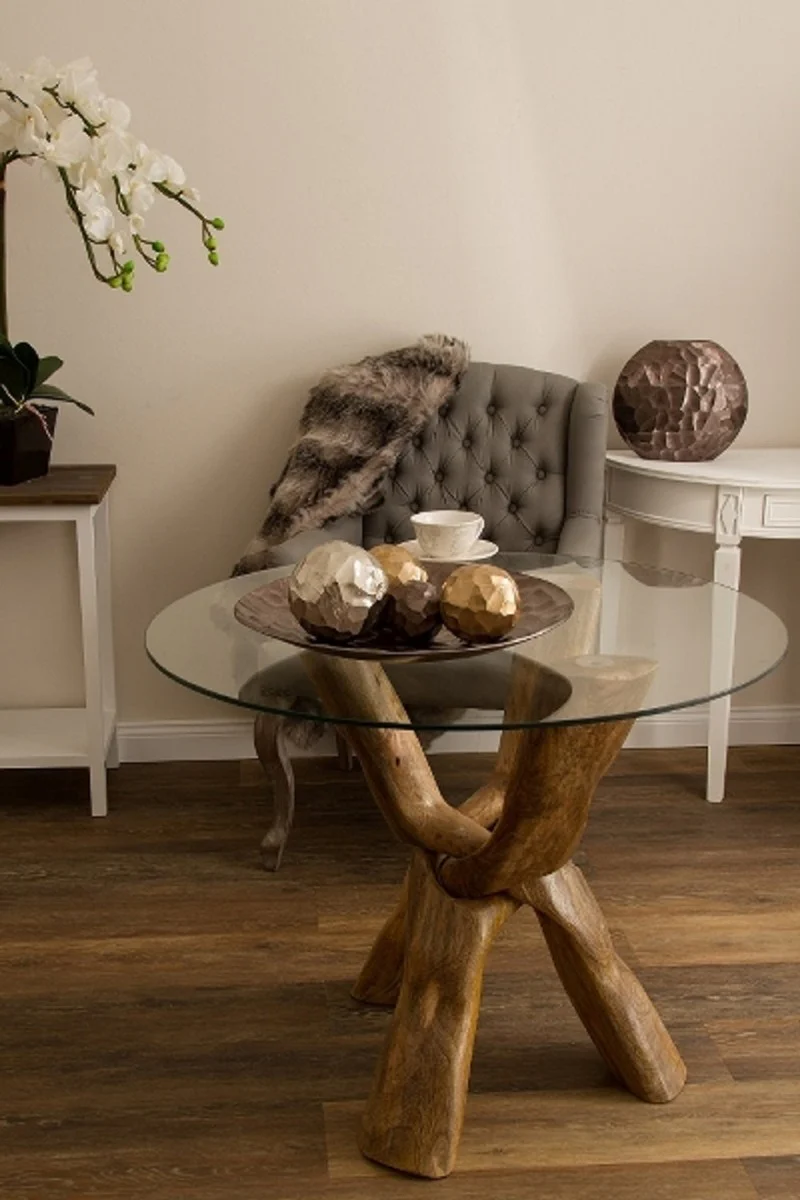 Casa Padrino mesa de cristal de lujo marrón Ø 60 x H. 48 cm - Mesa de la Sala Redonda de Trípode