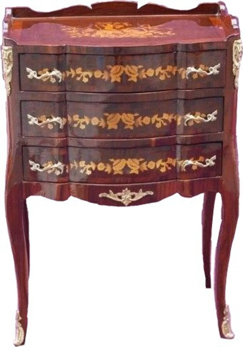 Casa Padrino Baroque chest of 3 drawers inlaid Brown H 82 cm, W 55 cm - Model Mahogany - bedside table