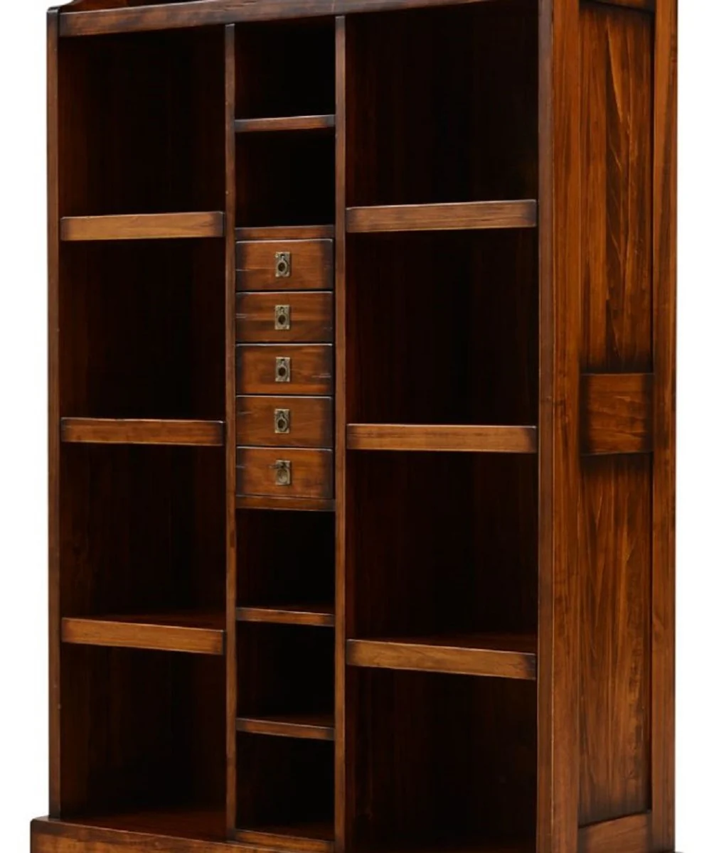 Casa Padrino armario de libros de estilo vintage de lujo marr¨®n / lat¨®n 105 x 35 x A. 169 cm - Armario estante de madera maciza - Muebles de oficina - Muebles de estilo vintage de lujo