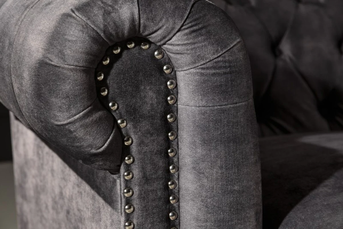 Casa Padrino sof¨¢ Chesterfield de 3 plazas en gris / marr¨®n 205 x 73 x H. 85 cm - Sof¨¢ Chesterfield de Dise?o