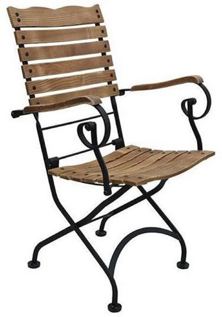 Casa Padrino silla de jard¨ªn Art Nouveau con reposabrazos marr¨®n / negro 60 x 40 x A. 92 cm - Silla de jard¨ªn plegable - Muebles de Gastronom¨ªa y de Jard¨ªn Art Nouveau