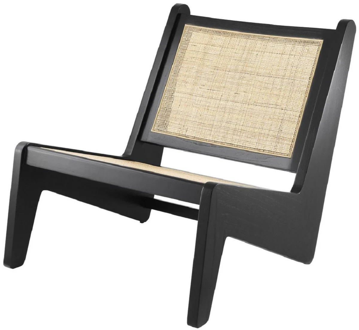 Casa Padrino sill¨®n de sal¨®n de dise?o negro / natural 75 x 89 x A. 77,5 cm - Sill¨®n de madera maciza con tejido de rat¨¢n tejido a mano - Muebles de Lujo