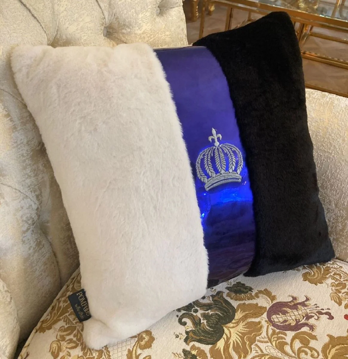 Harald Gl??ckler almohada decorativa de lujo Pomp??s de Casa Padrino blanco / negro / azul real - Almohadas Gl??ckler - Almohadas de dise?o - Harald Gl??ckler accesorios decorativos de dise?o