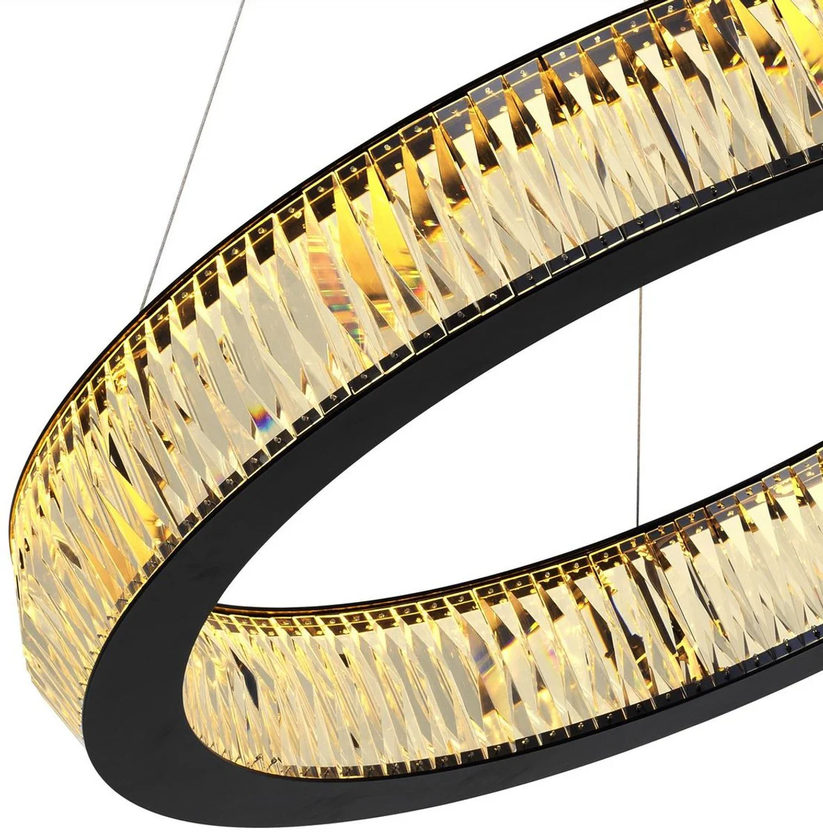 Casa Padrino lámpara de araña LED de lujo negro Ø 91 x A. 13 cm - Lámpara de araña moderna redonda de cristal - Calidad de Lujo