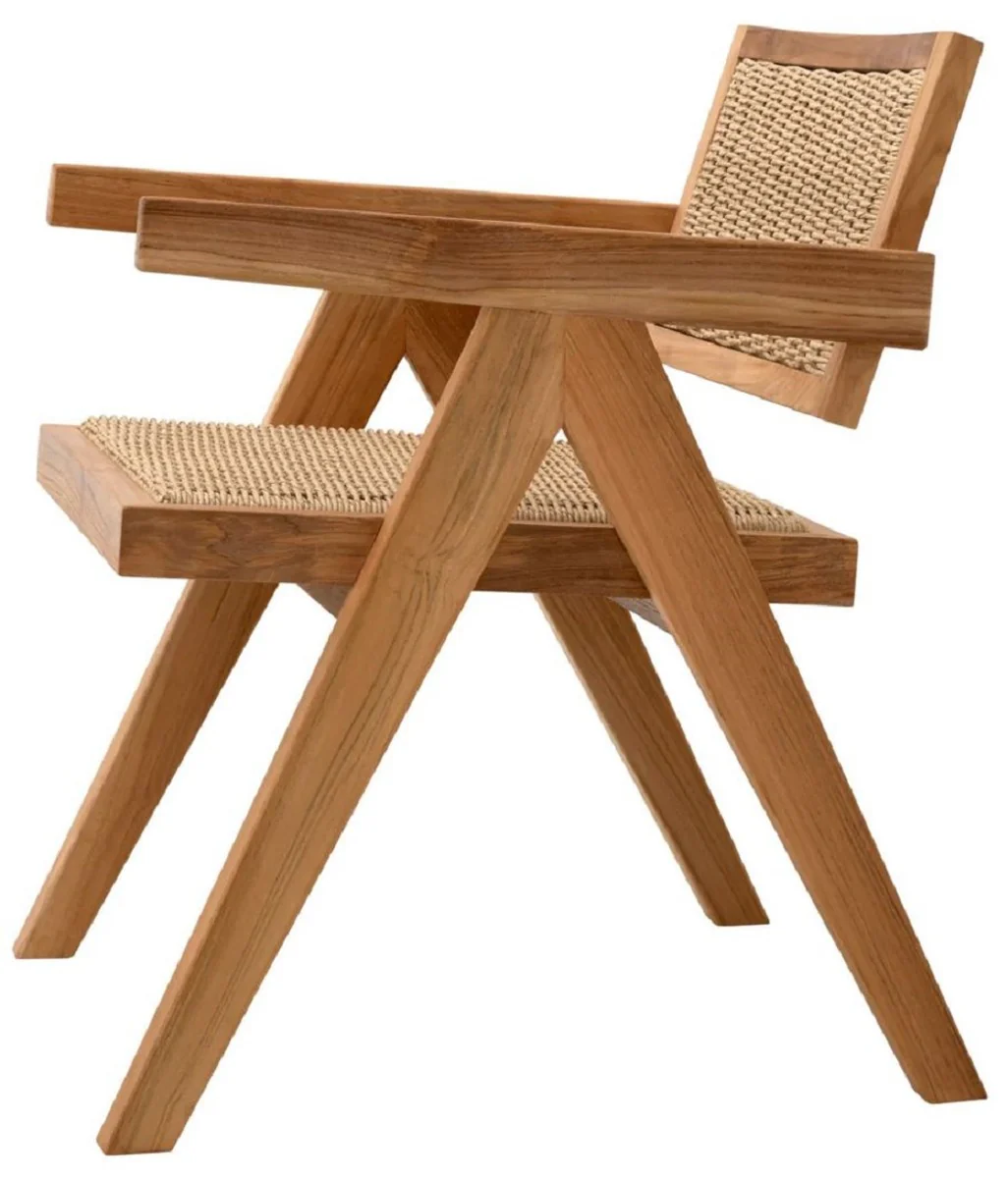 Casa Padrino Silla de Comedor de Teca de Lujo con Reposabrazos Natural 56 x 65,5 x A. 78 cm - Silla de Jard¨ªn - Muebles de Jard¨ªn - Muebles de Comedor - Muebles de Teca de Lujo