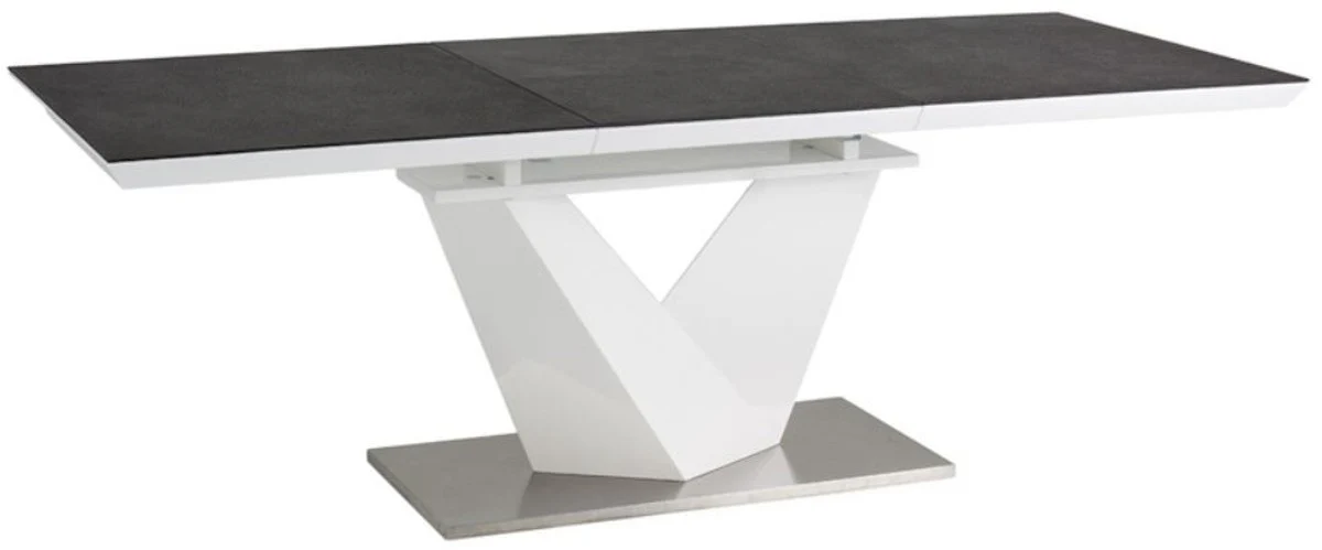 Casa Padrino mesa de comedor de dise?o negro / blanco / plata - Diferentes Tama?os de Mesa - Mesa de cocina moderna extensible con tablero aspecto piedra - Muebles de comedor