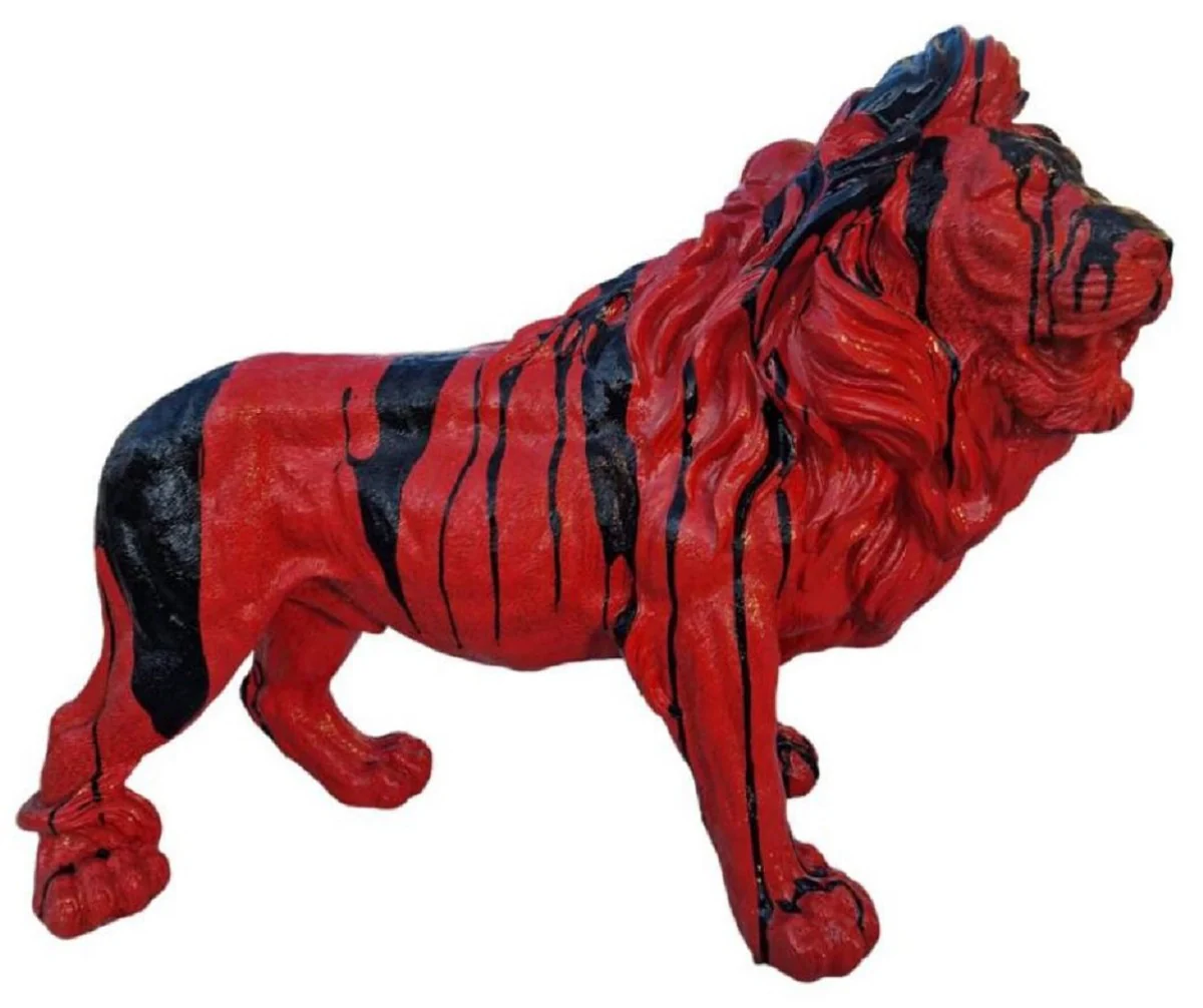 Casa Padrino escultura decorativa XXL de lujo león rojo / negro 100 x A. 68 cm - Figura decorativa grande - Figura animal XXL - Esculturas y figuras decorativas XXL