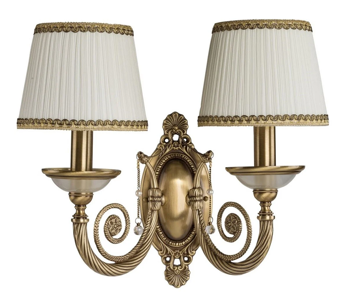 Casa Padrino l¨¢mpara de pared doble barroco de lujo lat¨®n con p¨¢tina / blanco / oro A. 34 cm