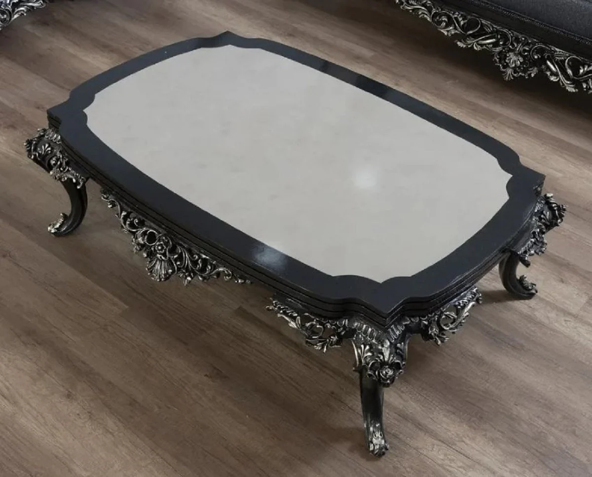 Casa Padrino mesa de centro barroco de lujo gris / negro / plata - Mesa de sal¨®n de madera maciza hecha a mano - Magn¨ªficos muebles de sal¨®n de madera maciza de estilo barroco