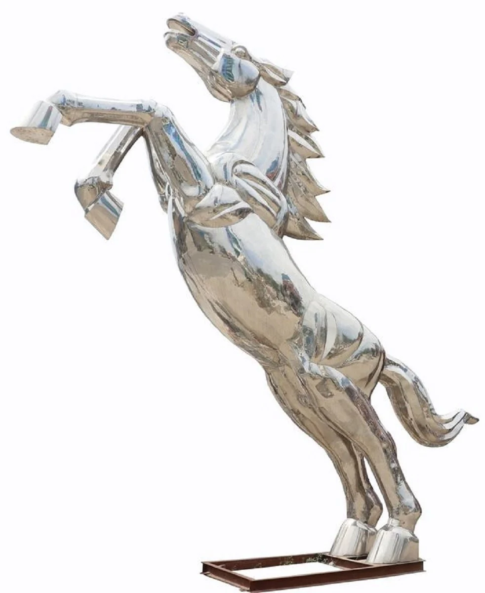 Casa Padrino escultura decorativa de jard¨ªn XXL de lujo caballo salvaje plata A. 460 cm - Enorme figura de acero inoxidable XXL para decoraci¨®n de jard¨ªn - Figura de animal XXL de acero inoxidable