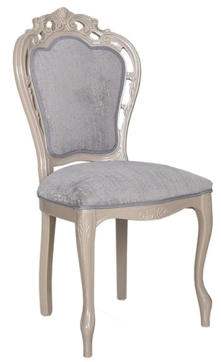 Casa Padrino silla de comedor barroco de lujo gris / beige alto brillante 49,5 x 57 x A. 102,5 cm - Silla de cocina de estilo barroco - Magn¨ªficos muebles de comedor de lujo en estilo barroco