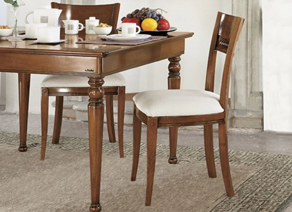 Casa Padrino conjunto de sillas de comedor Biedermeier de lujo blanco / oro / marr¨®n - Conjunto de sillas de cocina de 6 - Muebles de comedor Biedermeier - Calidad de Lujo - Hecho en Italia