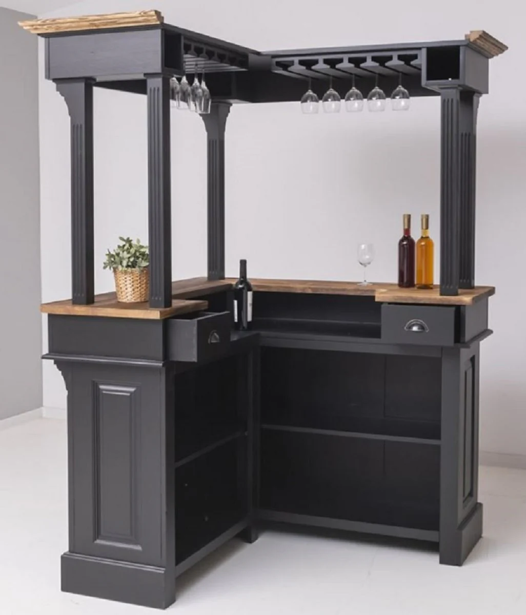 Casa Padrino barra de bar de estilo campestre negro / marr¨®n oscuro 148 x 148 x A. 210 cm - Barra de bar de madera maciza - Muebles de bar de madera maciza - Muebles de bar en estilo campestre