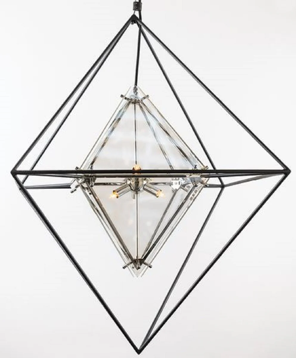 Casa Padrino Lámpara Colgante LED de Lujo 76,2 x 76,2 x H. 106,7 cm - Lámpara de Diseño con Marco de Hierro Forjado Hecho a Mano