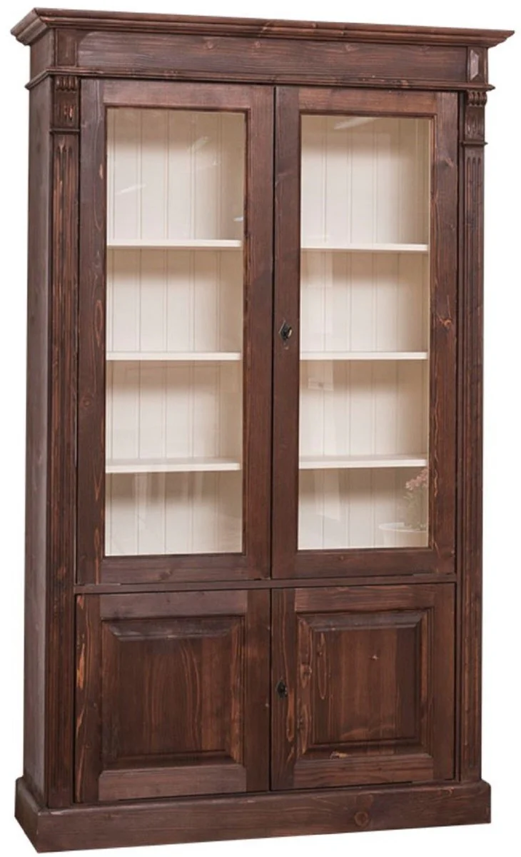 Casa Padrino gabinete de libros de estilo campestre marr¨®n oscuro / crema 119 x 39 x H. 197 cm - Mueble de Sal¨®n con 4 Puertas - Armario de Madera Maciza - Vitrina - Muebles de Sal¨®n de Estilo Campestre