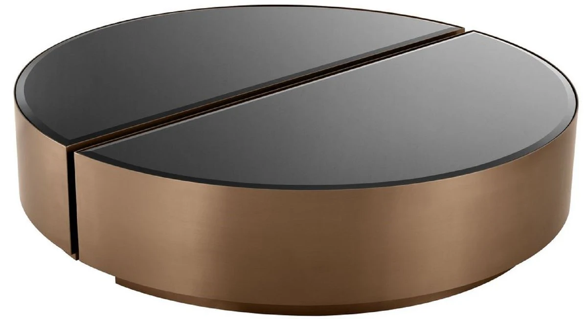 Casa Padrino conjunto de mesa de centro de lujo cobre / negro - 2 Mesas para sala de estar semicirculares de acero inoxidable con tapas de vidrio biselado - Muebles de sala de lujo