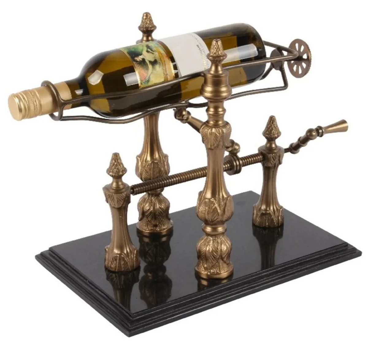 Casa Padrino soporte de vino Art Nouveau oro / negro 40 cm - Soporte para botellas de vino con base de m¨¢rmol