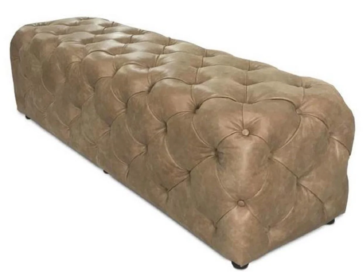 Casa Padrino Banco de Cuero Real Chesterfield de Lujo Marr¨®n 158 x 47 x H. 45 cm - Muebles Chesterfield