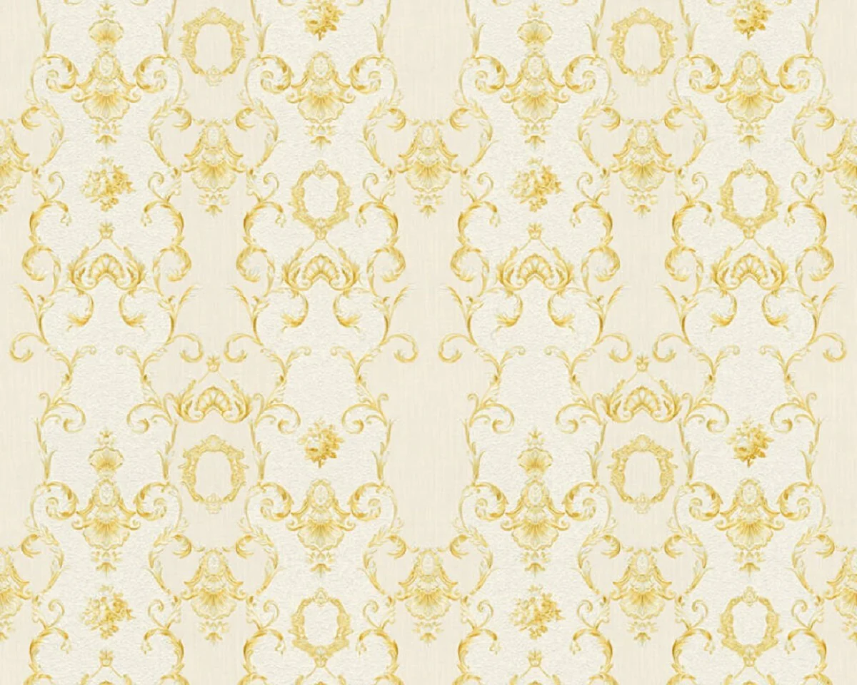 Casa Padrino papel pintado barroco no tejido crema / oro - Papel pintado para salón de estilo barroco con patrón elegante - Accesorios de decoración barroco