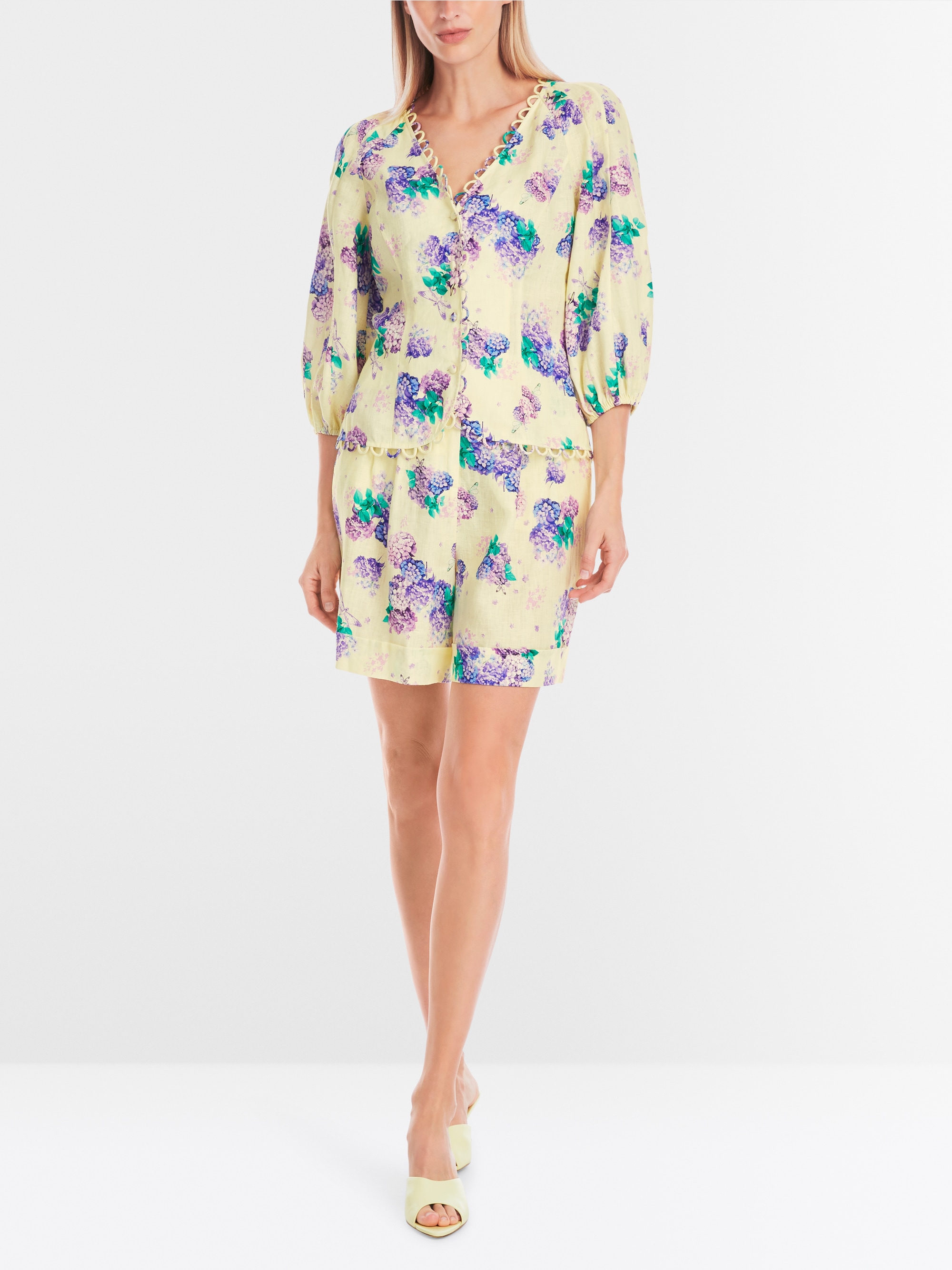 Marc-Cain Fitted linen blouse with print