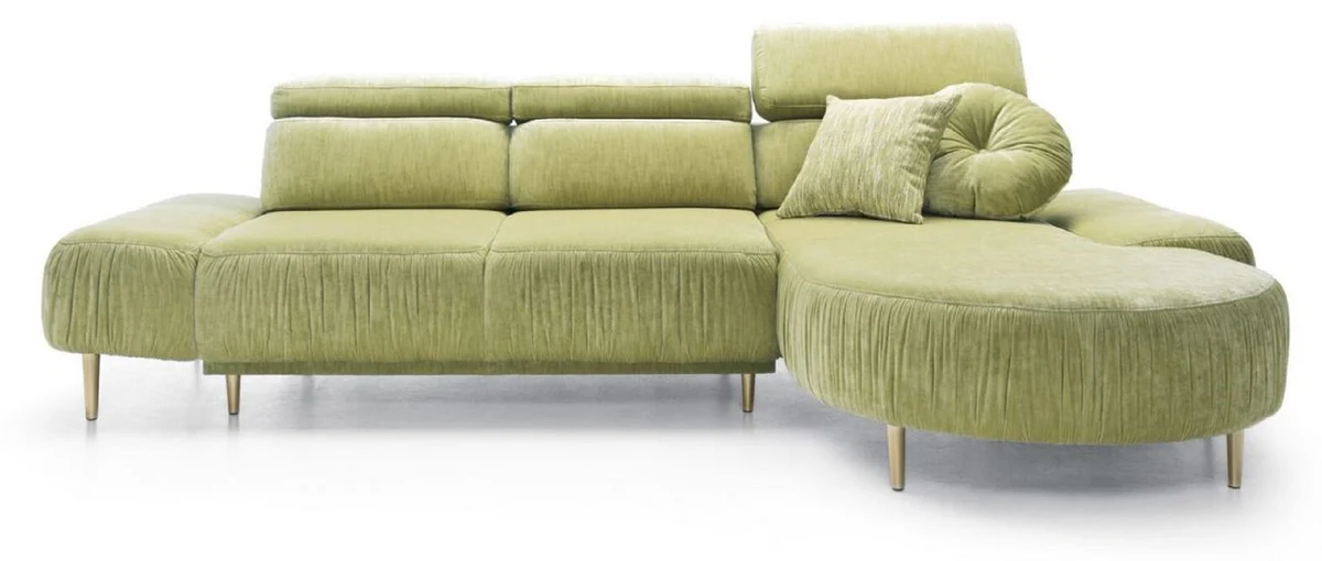 Casa Padrino sof¨¢ esquinero de lujo verde / lat¨®n 294 x 105-182 x A. 83-97 cm - Sof¨¢ de sal¨®n con 3 reposacabezas regulables y asiento regulable el¨¦ctricamente - Muebles de sal¨®n de lujo