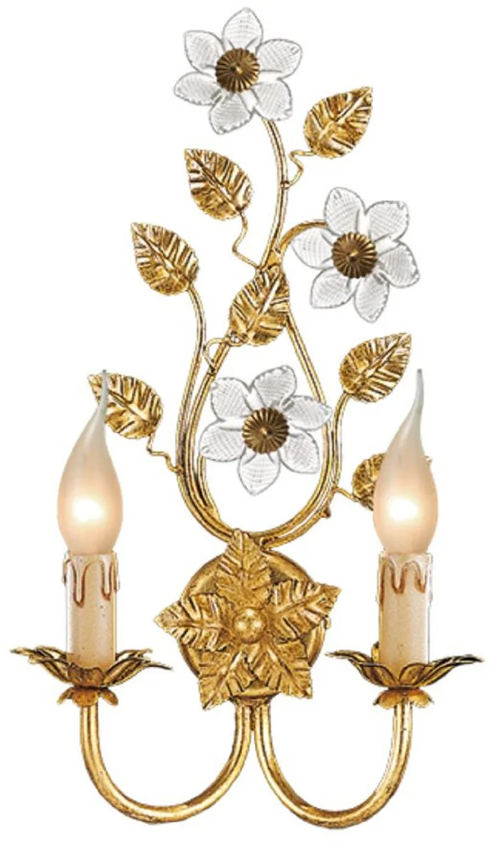 Casa Padrino lámpara de pared doble barroco de lujo oro con pátina 25 x 11 x A. 43 cm - Elegante aplique de estilo barroco con fino cristal de Murano - Calidad de lujo - Hecho en Italia
