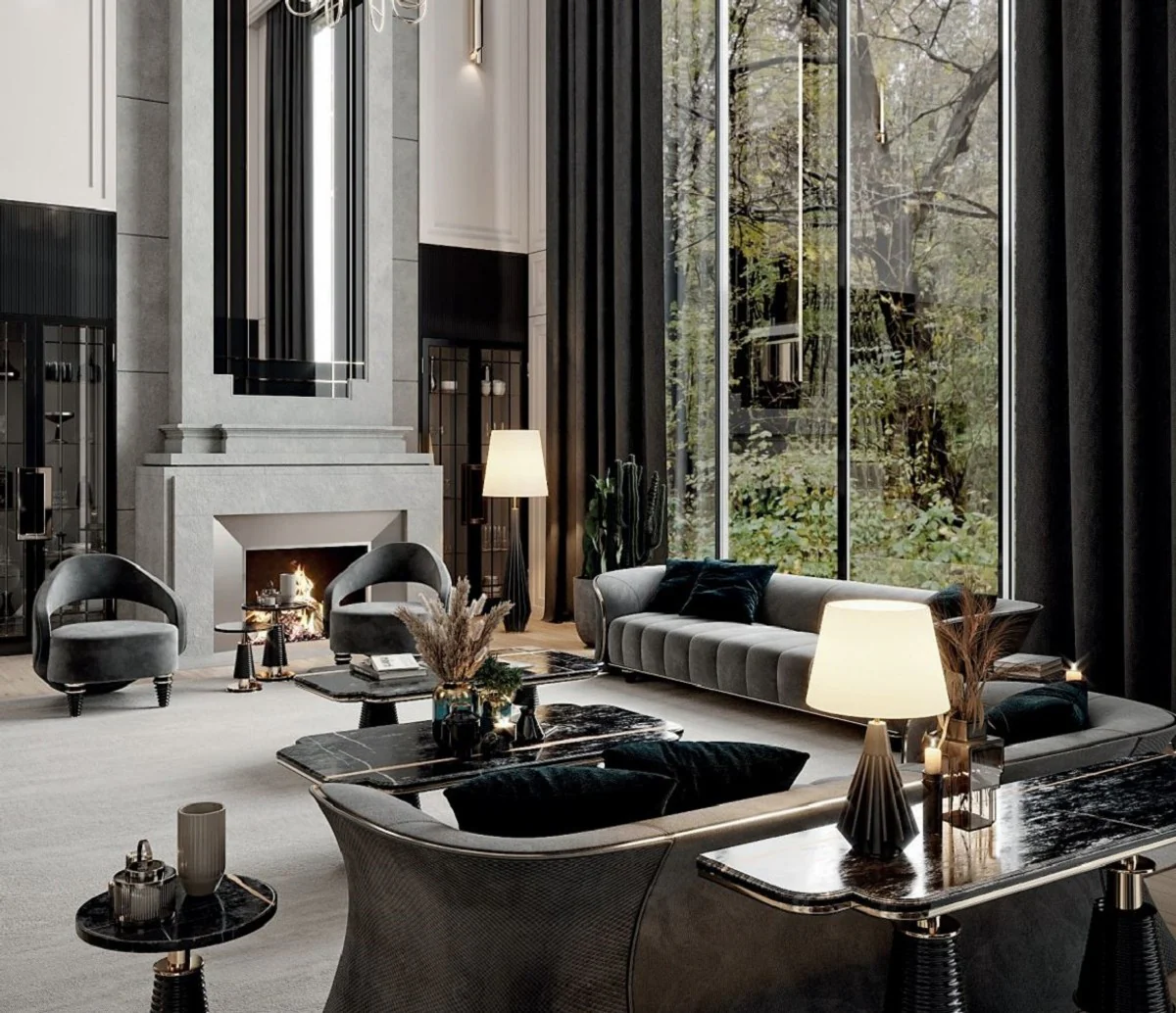 Casa Padrino mesa de centro de lujo negro / oro 150 x 80 x A. 42,5 cm - Mesa de sal¨®n con tablero de m¨¢rmol artificial - Muebles de sal¨®n de lujo - Muebles de hotel - Interior de lujo