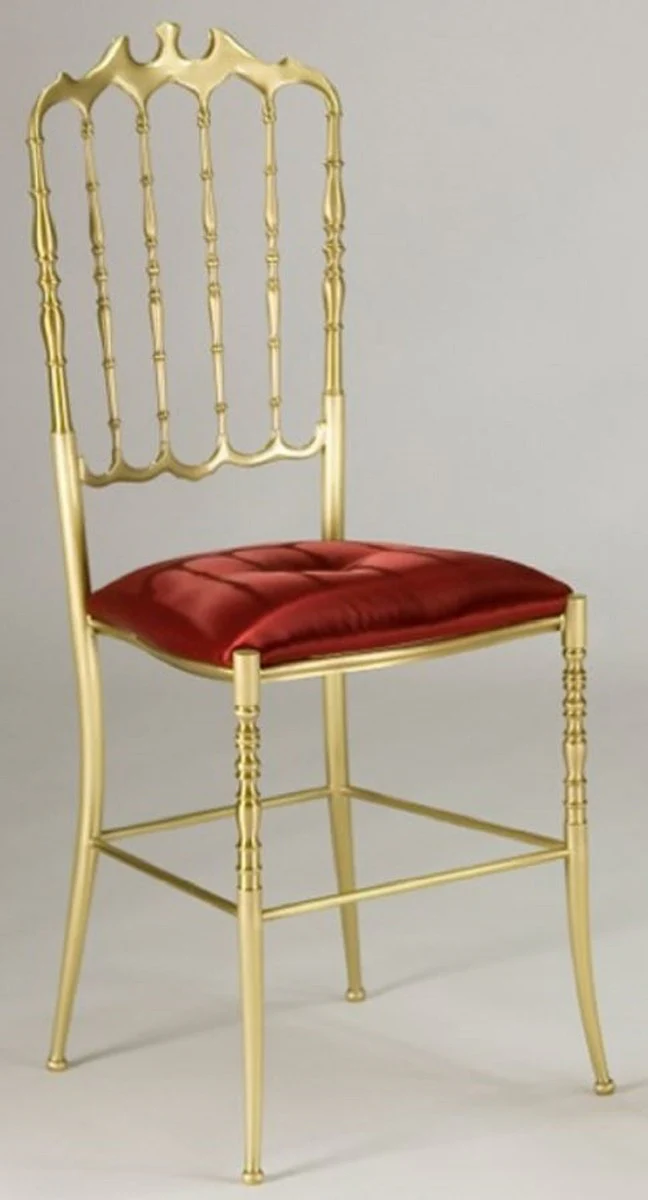 Casa Padrino silla de comedor de lujo rojo burdeos / oro - Silla de cocina de lat¨®n noble con tela satinada - Muebles de comedor - Muebles de hotel - Muebles de restaurante - Calidad de Lujo