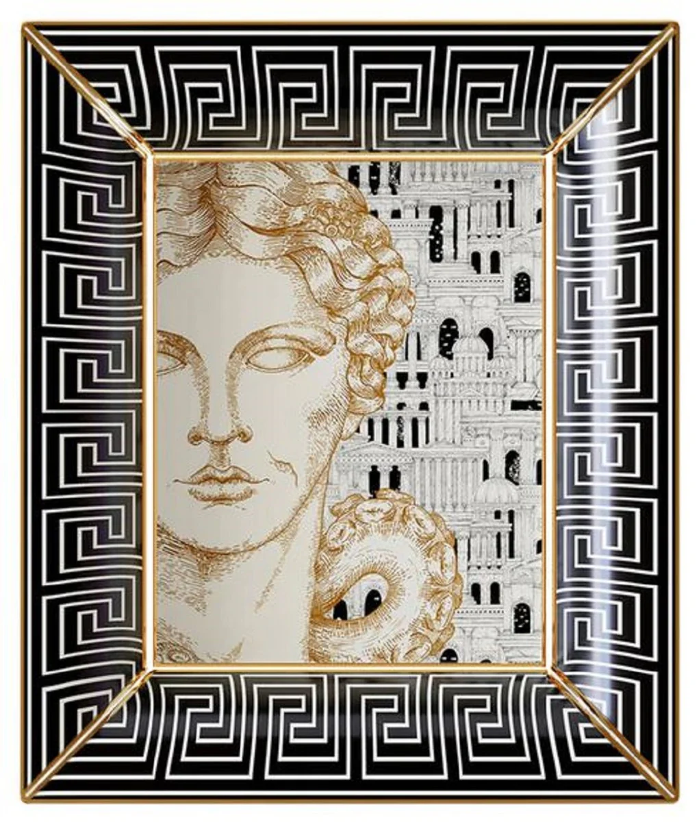 Casa Padrino cuenco decorativo de lujo dama blanco / negro / oro 20,5 x 17,5 x A. 13,5 cm - Cuenco de porcelana pintada a mano - Calidad de lujo - Hecho en Italia