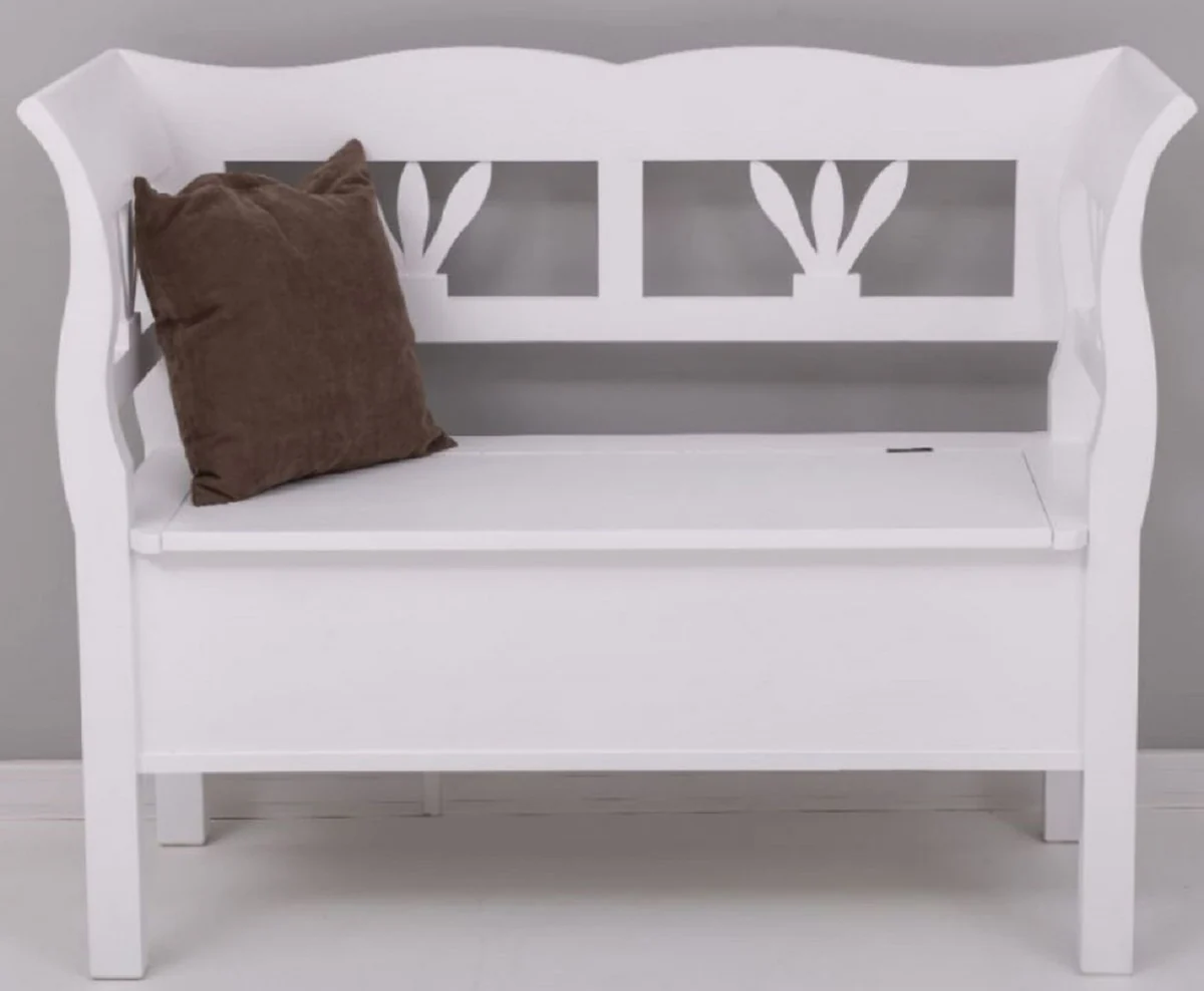 Casa Padrino banco de estilo campestre blanco 117 x 48 x A. 92 cm - Banco de madera maciza con espacio de almacenamiento - Muebles de madera maciza - Muebles de estilo campestre