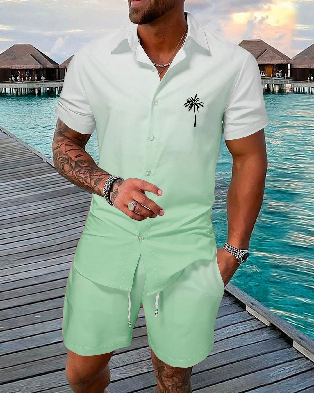 Suitmens Men's Hawaii Beach Vacations Short Sleeve Shirt Set 221