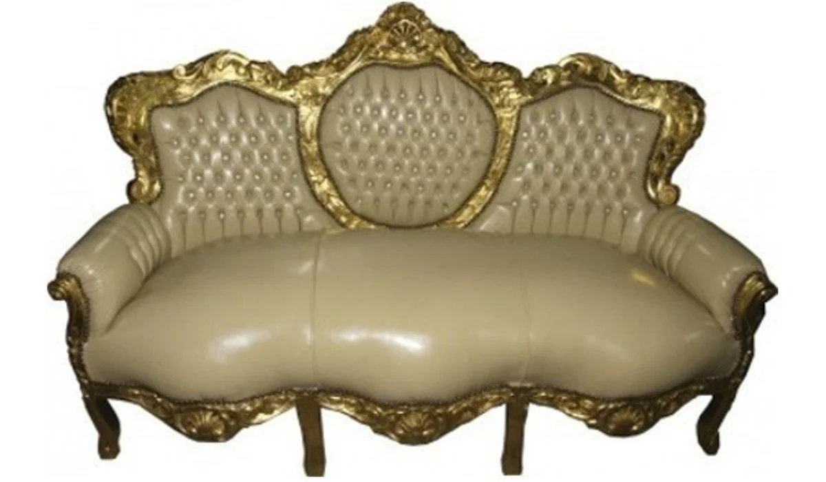 Casa Padrino Baroque Sofa lounge King cream leather look / Gold - furniture antique style