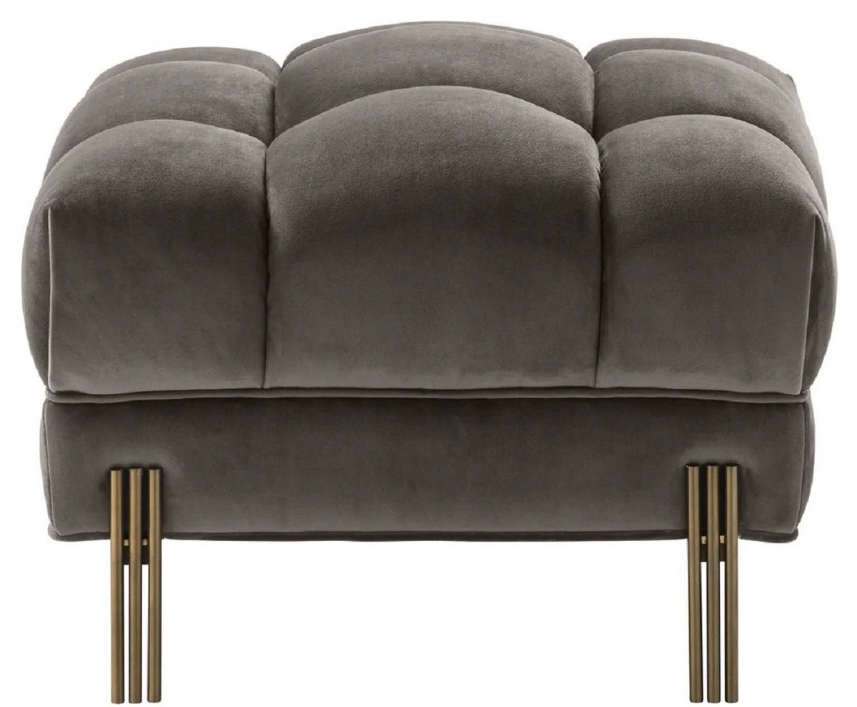 Casa Padrino taburete de pie de lujo gris / lat¨®n 59 x 59 x H. 43 cm - Taburete de Terciopelo con Patas de Acero Inoxidable - Muebles de Sal¨®n