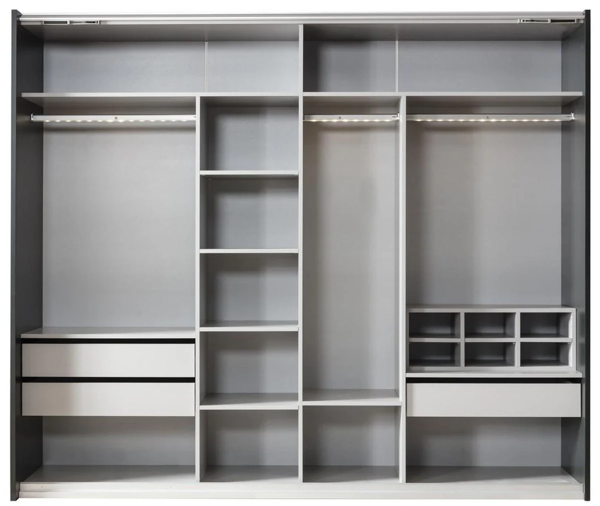 Casa Padrino armario de dormitorio de lujo negro / oro 260 x 70 x A. 220 cm - Armario de madera maciza con espejo y 2 puertas correderas - Muebles de dormitorio de lujo