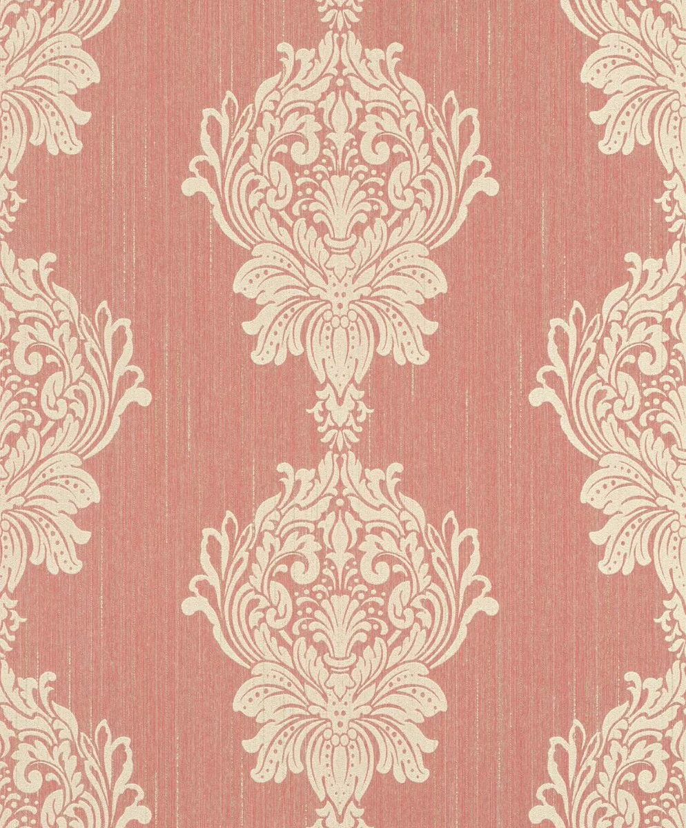 Casa Padrino papel pintado no tejido barroco naranja / crema - Papel pintado de salón de estilo barroco con patrón elegante - Decoración de salón barroco - Decoración de pared en estilo barroco