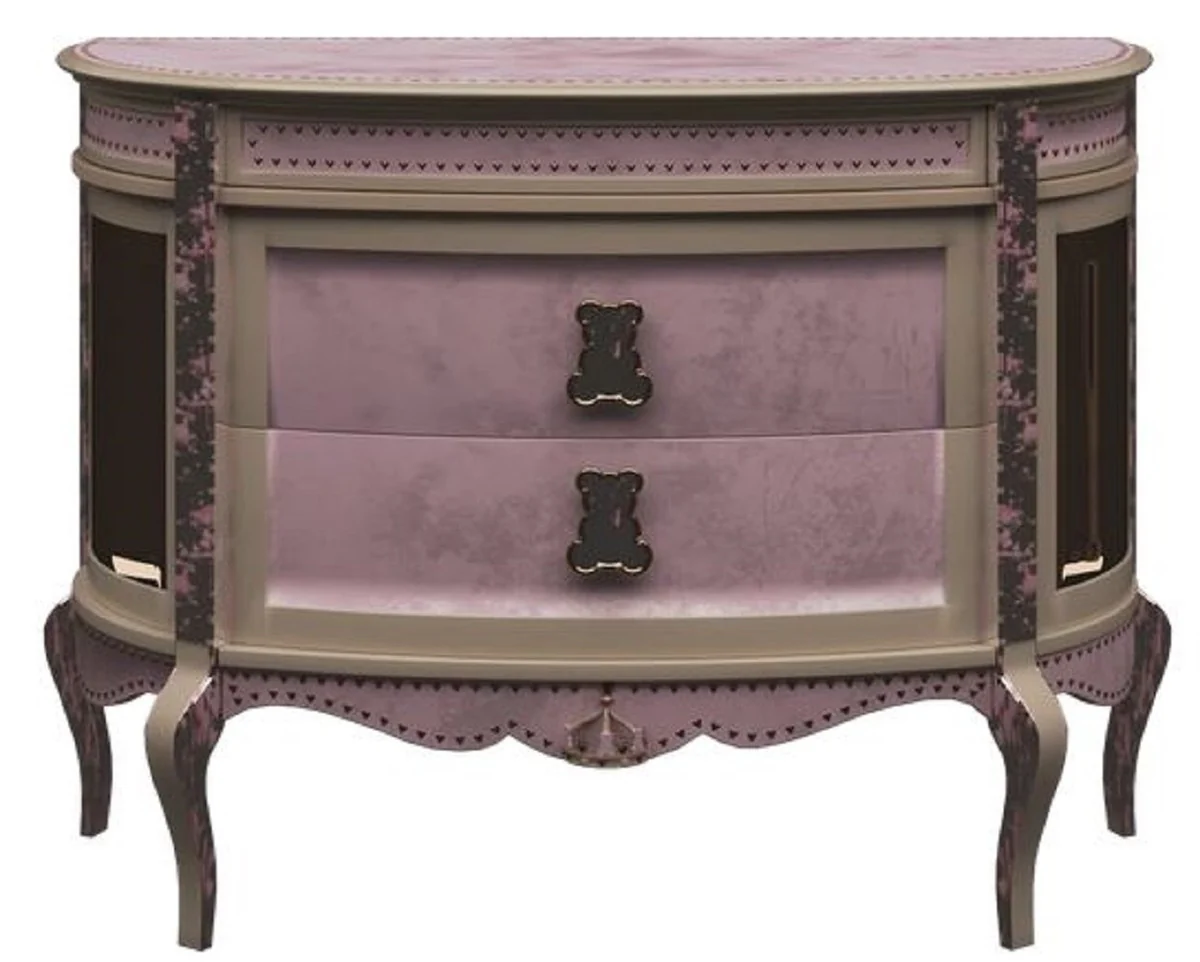 Casa Padrino mesita de noche barroco de lujo rosa / beige - Magnífica mesita de noche para niños - Muebles de habitación para niños barrocos - Calidad de Lujo - Hecho en Italia