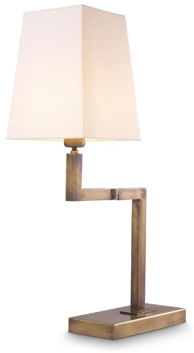 Casa Padrino lámpara de mesa de lujo latón vintage / blanco A. 69 cm - Lámpara de escritorio noble con brazo giratorio y pantalla - Calidad de Lujo
