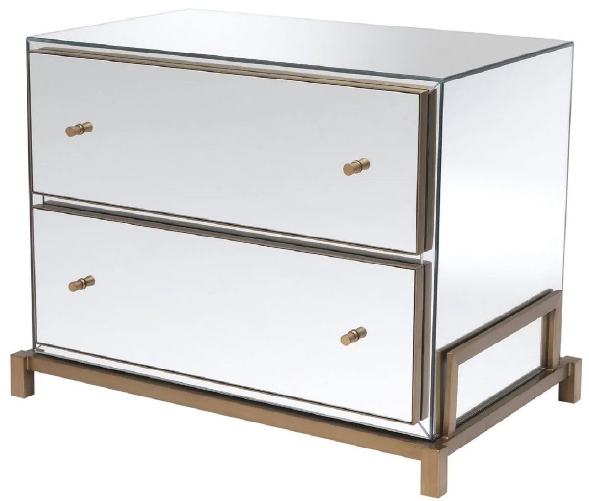 Casa Padrino mesita de noche de vidrio espejo de lujo latón 81,5 x 52 x A. 62 cm - Tocador de noche con espejo con 2 cajones - Muebles de Dormitorio
