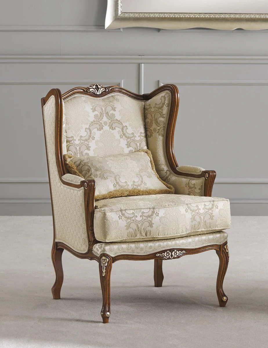 Casa Padrino sill¨®n barroco de lujo oro / marr¨®n - Sill¨®n de sal¨®n de estilo barroco hecho a mano con patr¨®n - Muebles de sal¨®n de estilo barroco de lujo - Calidad de Lujo - Hecho en Italia