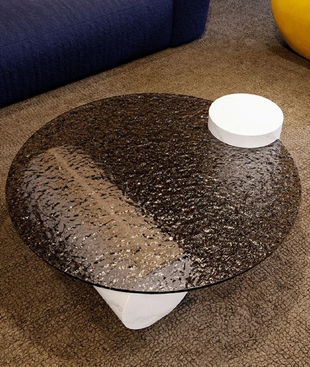 Casa Padrino mesa de centro de dise?o de lujo blanco 116 x 100 x A. 24 cm - Mesa de sal¨®n con tapa de vidrio - Muebles de sal¨®n - Muebles de lujo - Calidad de Lujo - Hecho en Italia