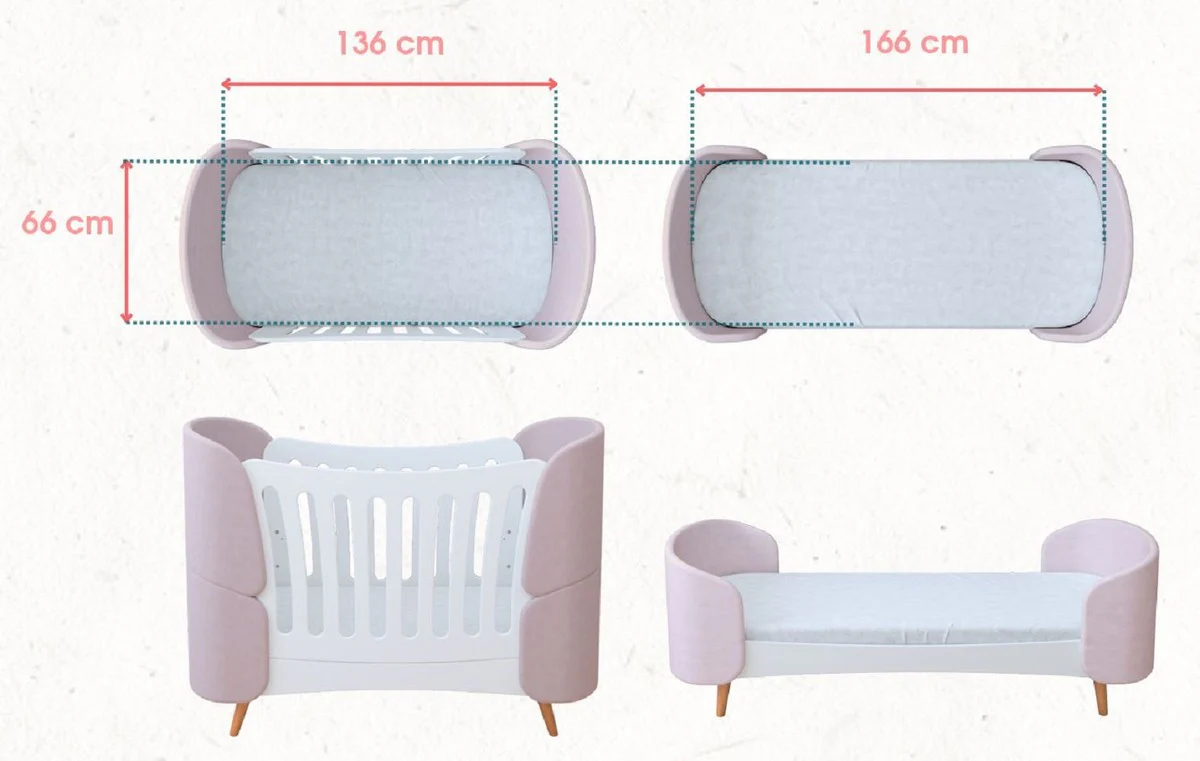 Casa Padrino cama de bebé de lujo blanco / crema / natural 145 cm