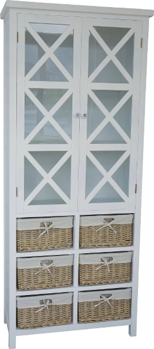 Casa Padrino Country Style Display Cabinet White / Natural Colors 86 x 38 x H. 204 cm - Handmade Showcase in Country Style