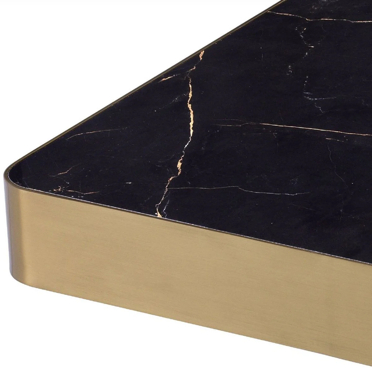 Casa Padrino mesa de centro de lujo negro / lat¨®n 81 x 81 x A. 38,5 cm - Mesa de sal¨®n cuadrada de acero inoxidable con tapa de cer¨¢mica - Muebles de sal¨®n - Muebles de Lujo