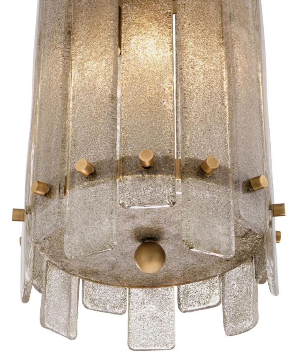 Casa Padrino Araña Latón Antiguo Ø 27 x H. 52 cm - Araña de Lujo Redondo con Vidrio Soplado