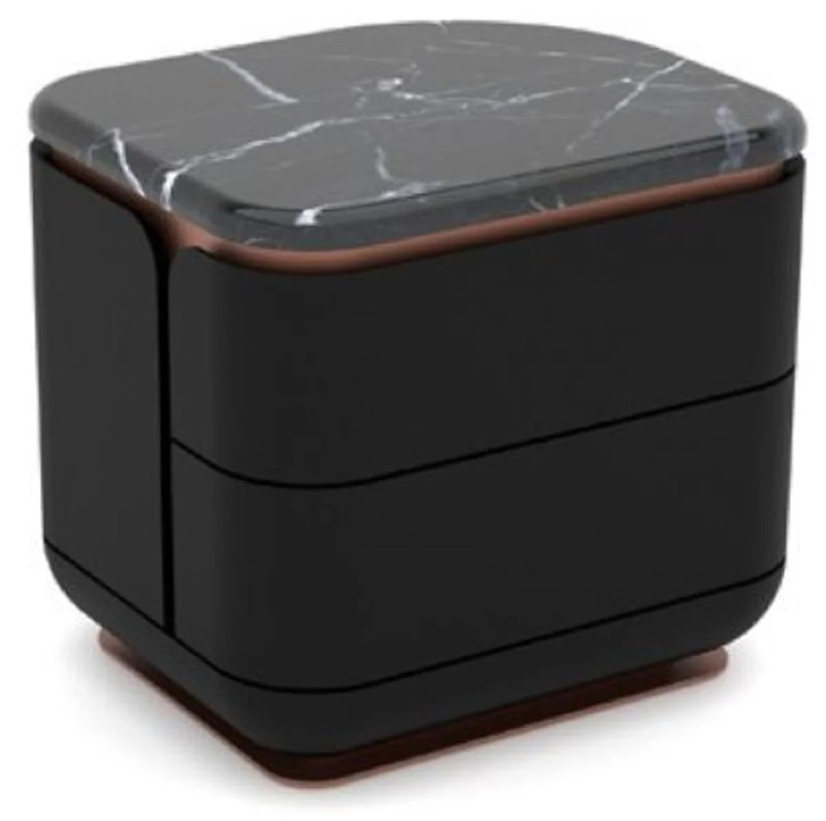 Casa Padrino mesita de noche de lujo negro / cobre 60 x 50 x A. 57 cm - Mesita de noche de madera maciza con 2 cajones y tapa de m¨¢rmol - Muebles de dormitorio - Muebles de hotel - Muebles de lujo